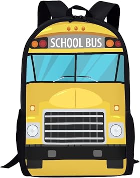 Girls Boys Cute Funny School Bus Print Backpack for School Student Zipper Large Capacity Padded Personalized Yellow Backpack Kids Daily Lightweight Bookbag
