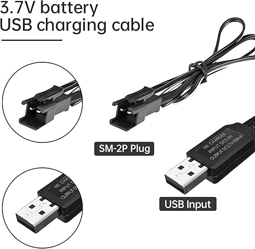 Miniatura 2 de Fytoo 2 cables de carga USB de 3.7 V 500 mh con conector de enchufe SM-2P para mini coche RC. Coche de acrobacias anfibio. Camión. Vehículo