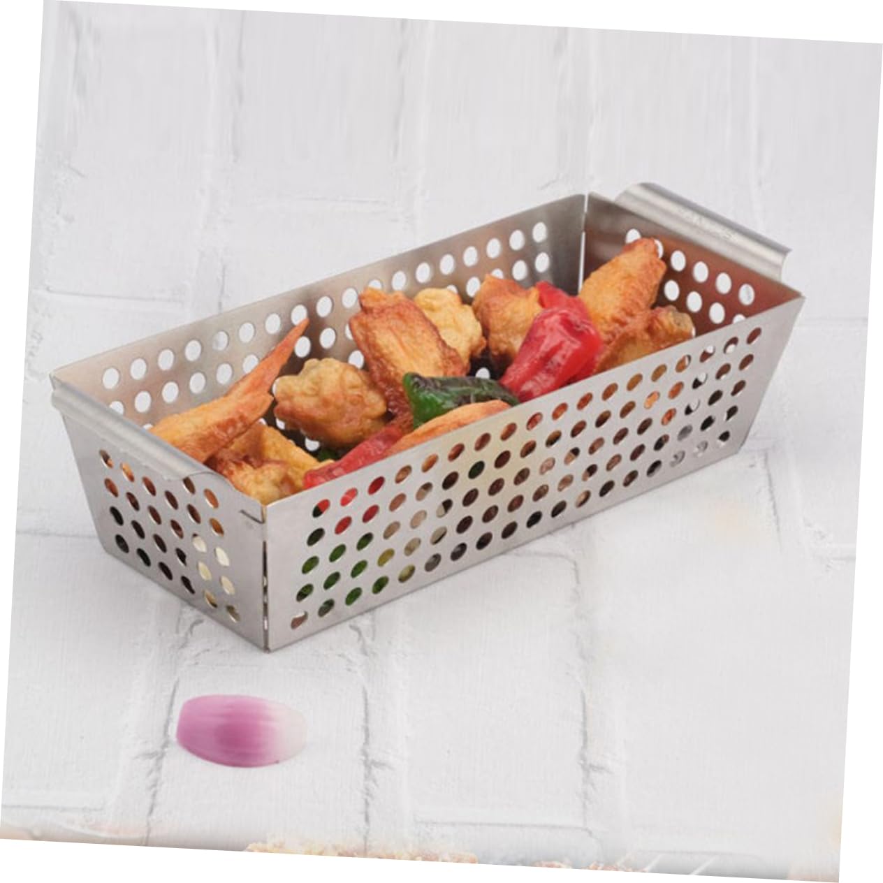 Griglia per barbecue in acciaio inox, 28,5 x 13 x 6 cm, griglia per barbecue a rete per grigliare verdure, pesce e carne, perfetto per grigliate estive