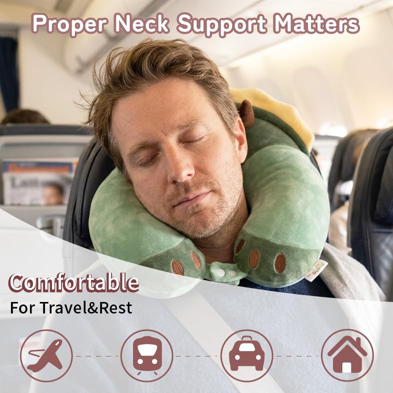 Image of Memory Foam Travel Neck Pillow for Teens and Adults, Dinosaur Design
