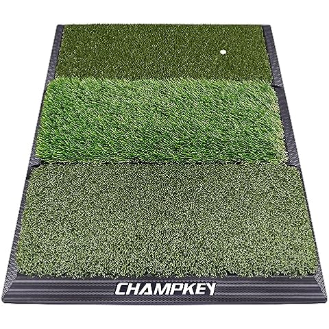 CHAMPKEY Professional Tri-Turf Golf Hitting Mat | Heavy Duty Rubber Backing Practice Mat Ideal for Indoor and Outdoor Training Cover