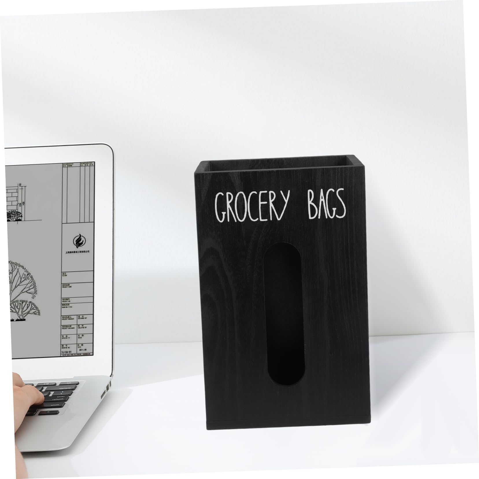 Cabilock Caja de Almacenamiento de Madera dispensador de Almacenamiento de Bolsas de Basura Almacenamiento de la Bolsa de comestibles Porta Bolsa de Basura Negro