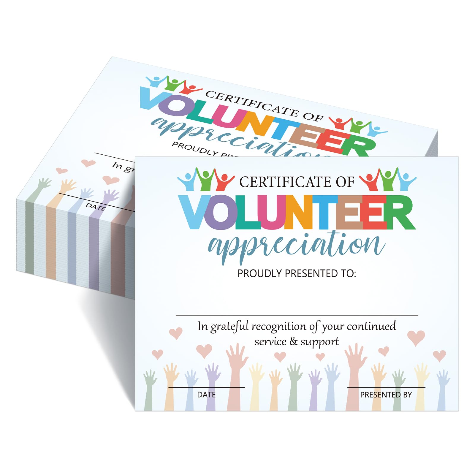 MotiMind 50 Pack Certificate of Volunteer Appreciation Thank You Award Bulk