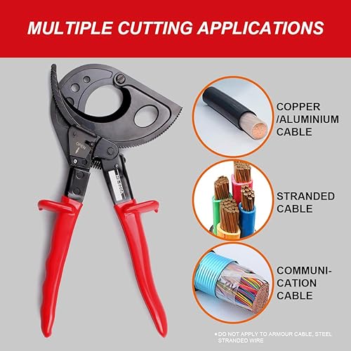Miniatura 3 de LUBAN Cortador de cables de trinquete, cortador de alambre resistente para cable de cobre de aluminio de hasta 400 mm, herramienta manual de corte