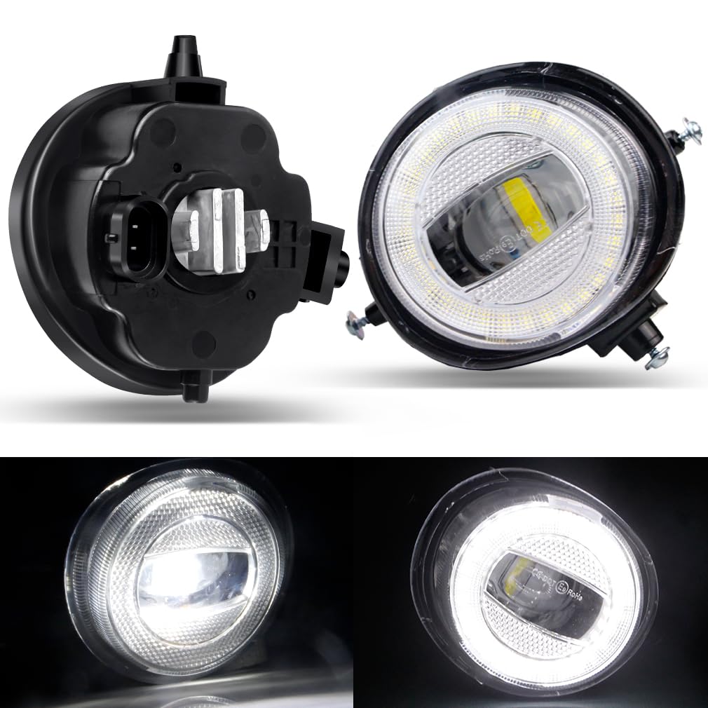 Center LED Lens Fog Light with Halo Ring Angel Eye Replacement for Mazda 2 3 5 6, CX-5 2012-2017, CX-7 2006-2012, CX-9 2013-2015, MX-5 Miata 2006-2015, MPV 2004-2006, RX-8 2004-2008