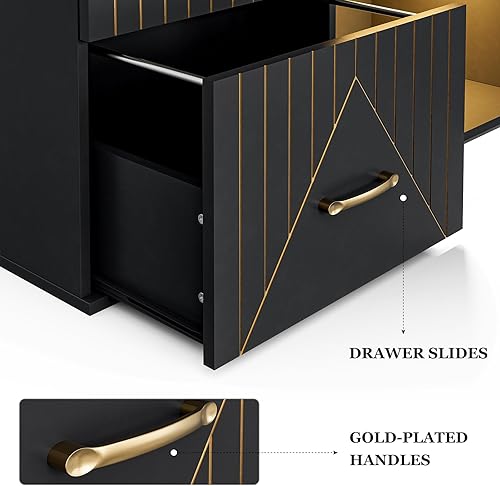 Miniatura 6 de Paddie Mesa de manicura para tecnología de uñas con cojín de muñeca, escritorio de esquina para uñas con 2 cajones y 2 estantes, estación de