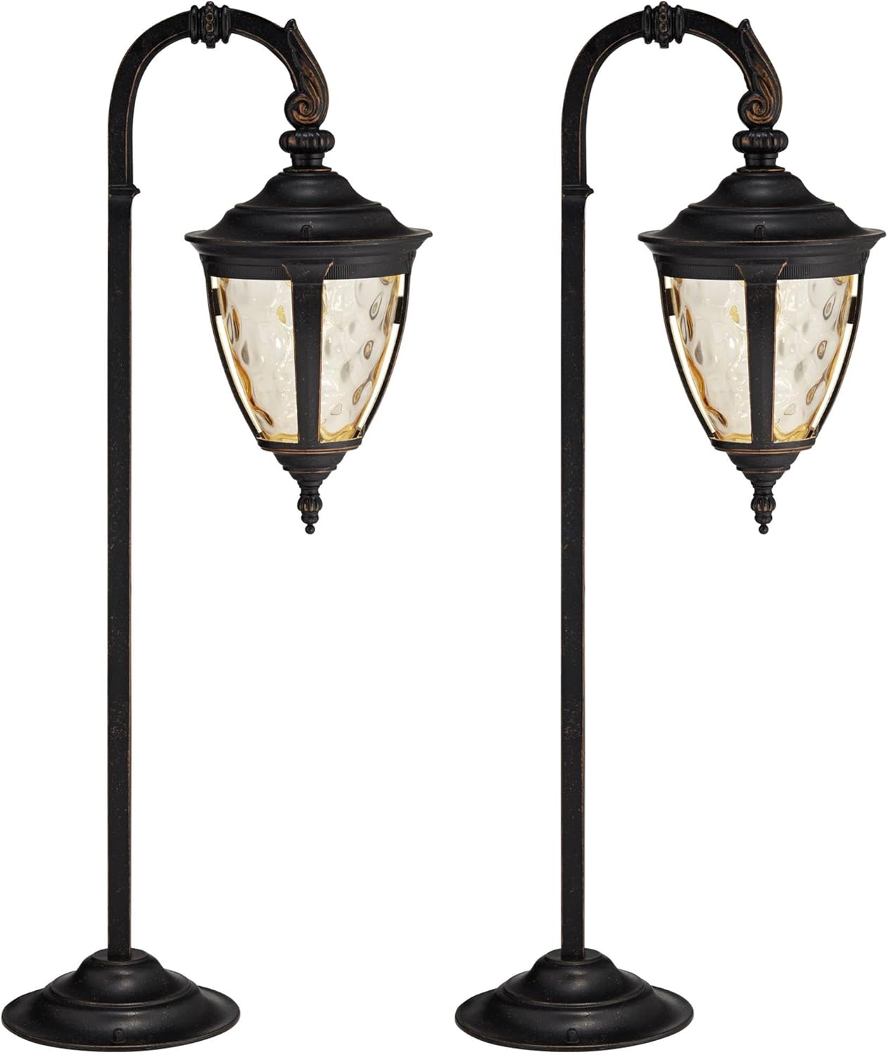 John Timberland Bellagio 26 1/2" High Rustic Traditional Outdoor Landscape Path Lights Porch House Exterior Outside Set of 2 LED Bulb Weatherproof Brown Bronze Finish Metal Glass Shade Front Door