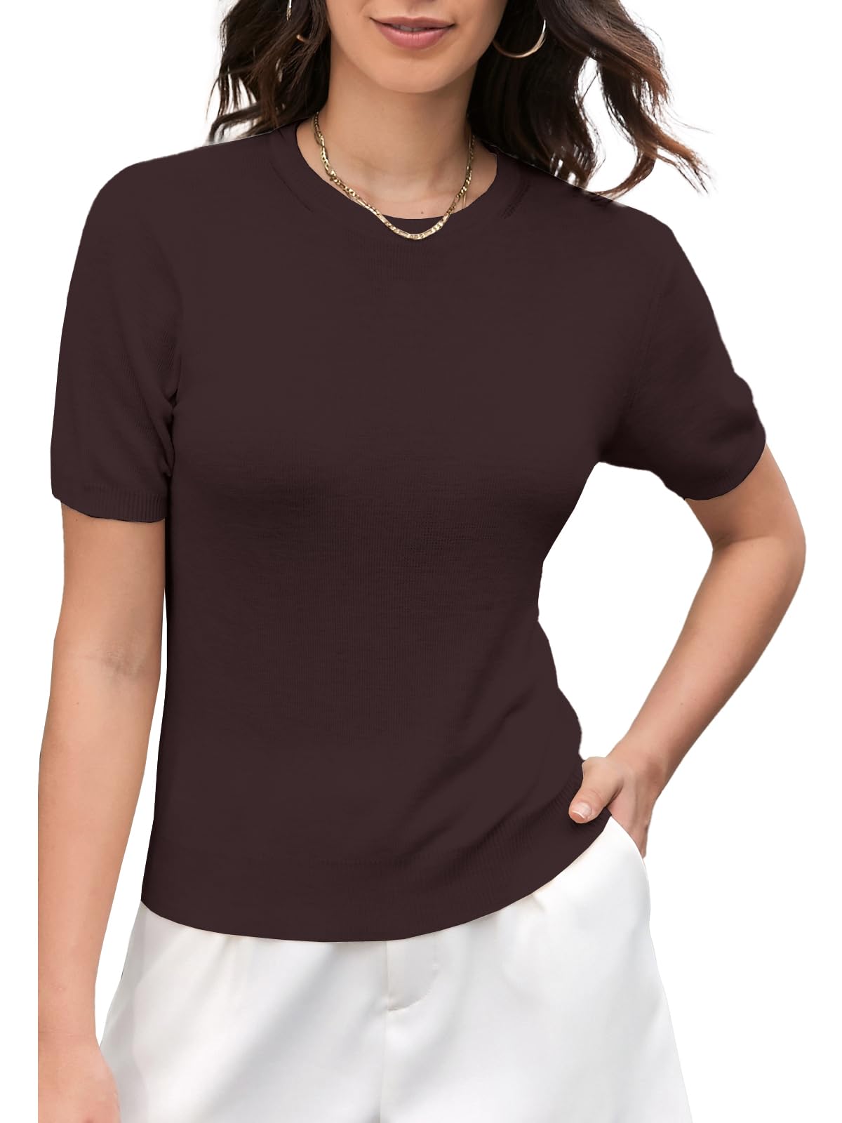 DAIMIDY Womens Short Sleeve Crew Neck Sweaters Lightweight Summer Sweater Casual Knit Pullover Tops