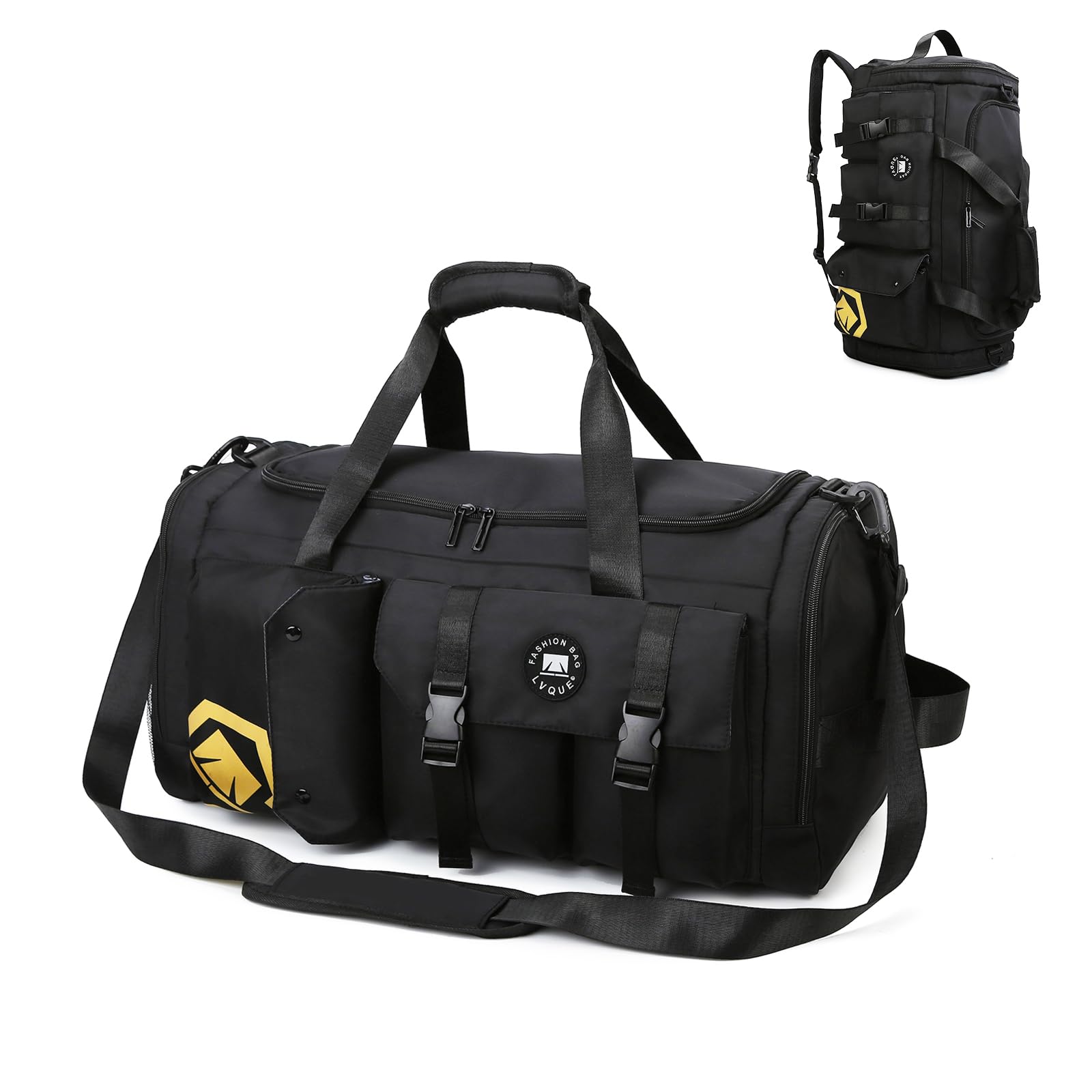 Mens Womens Travel Gym Bag with Shoe Compartment 4-Way to Carry Travel Duffle Backpack 40l with Wet Pocket for Yoga Sports Holdall Overnight Men's Shoulder Bag Women Black