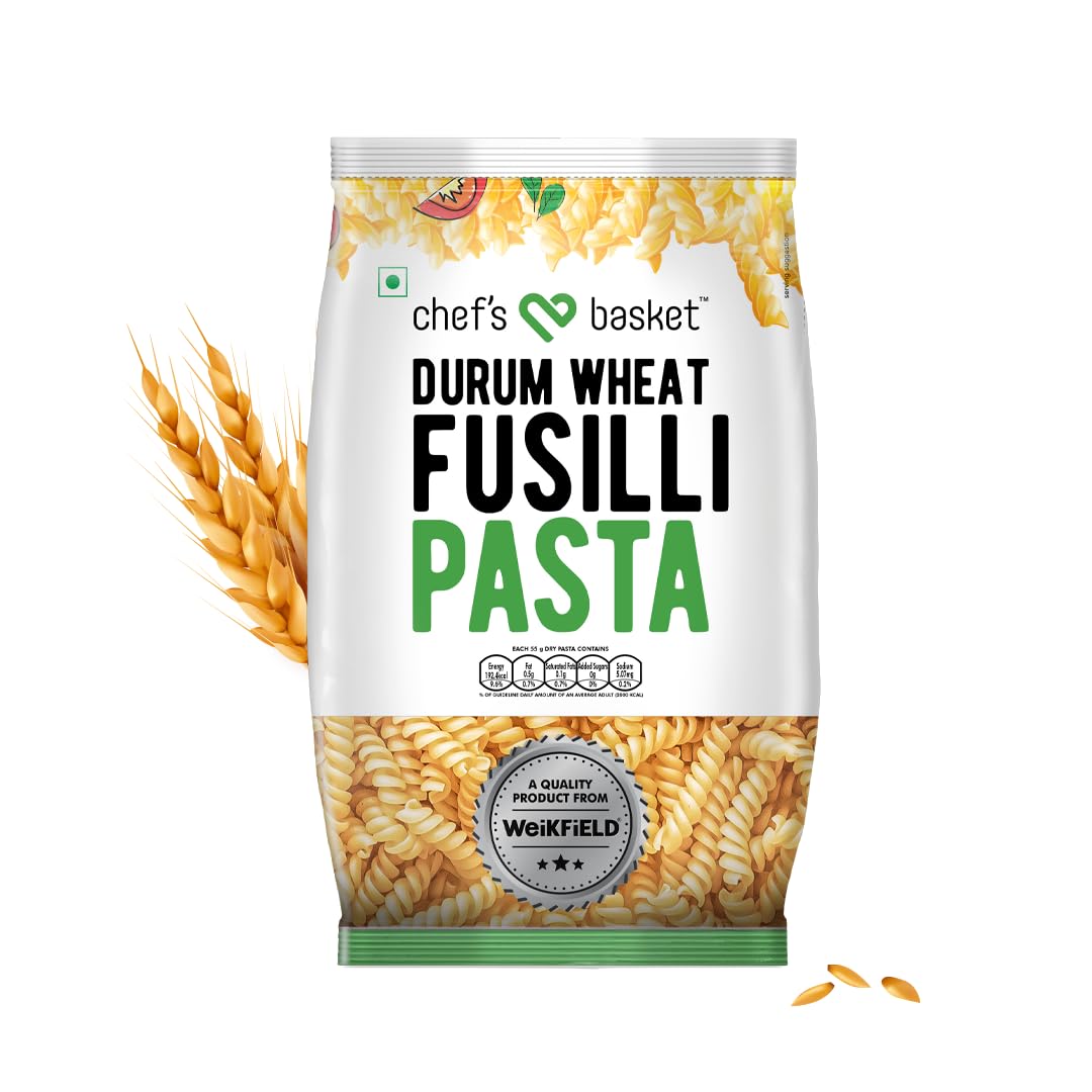 Chef's Basket Fusili Pasta | Made With 100% Durum Wheat Semolina | 100% Suji | No Maida | Rich in Protein & Fibre | 100% Vegetarian | Non-Sticky Healthy Pasta | 500 gm Pouch