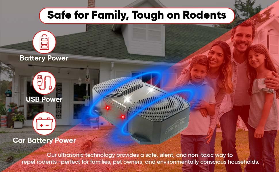 Image of Ultrasonic Rat Repellent for Car & Home | Smart Rodent Control Device with LED Flash, 3 Power Modes & Waterproof Design | Protects Engine, Wires & Garage