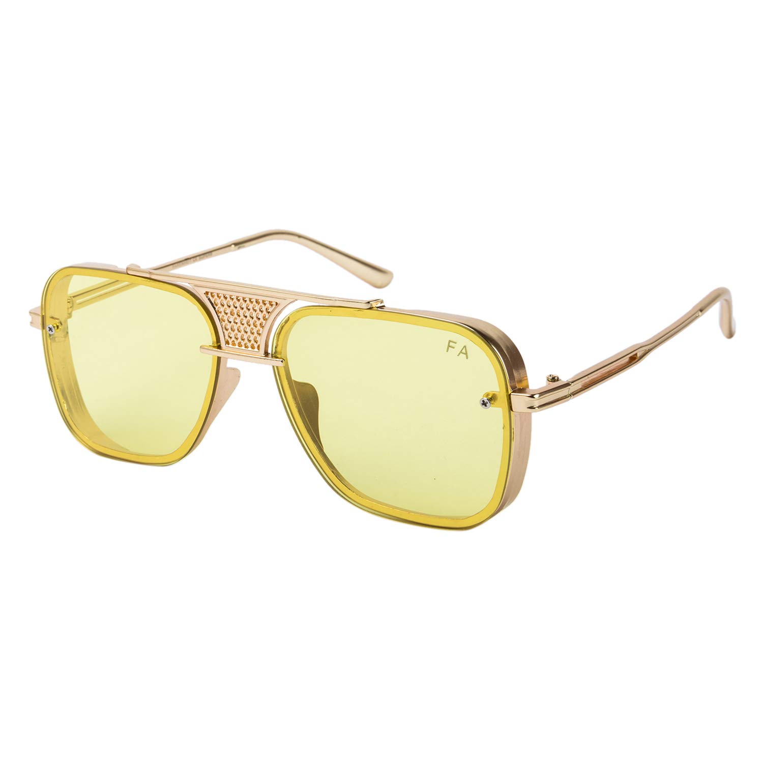 Unisex Adult Square Sunglasses (Gold Frame, Yellow Lens) (Medium)