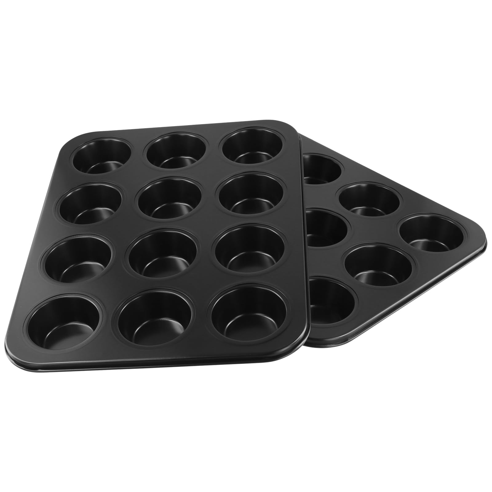6 bandejas para 12 magdalenas, 35,2 x 26,5 cm, acero al carbono, color negro, antiadherente, bandejas para magdalenas para hornear, pudín
