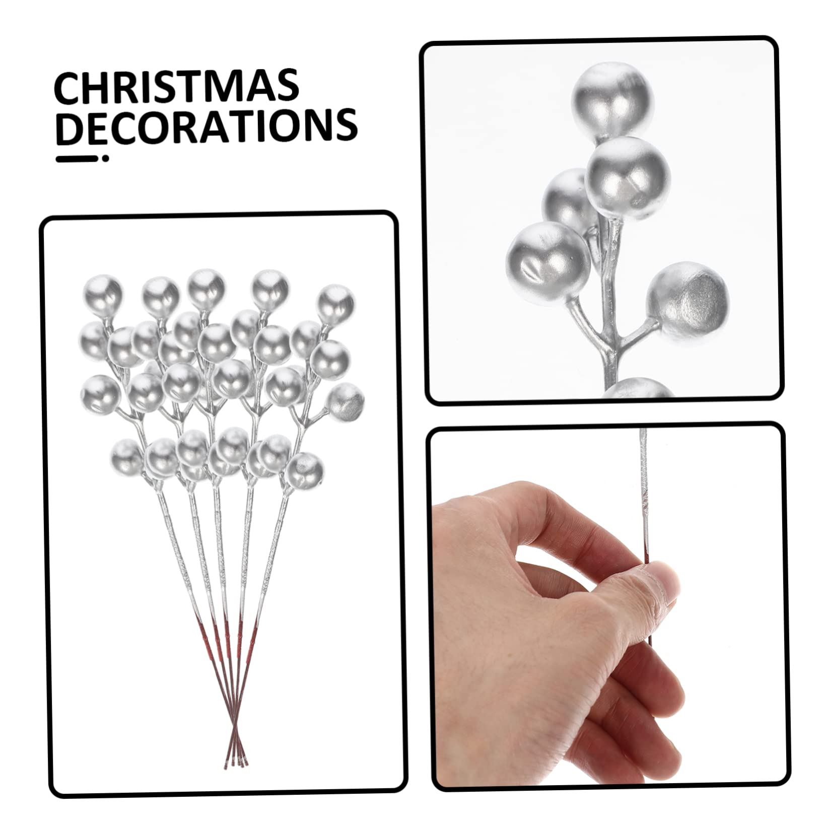 MAGICLULU 3 Set Di Bacche Di Natale Artificiali Bacche Argentate Rami Di Bacche Per Vaso 30 Pezzi * 3