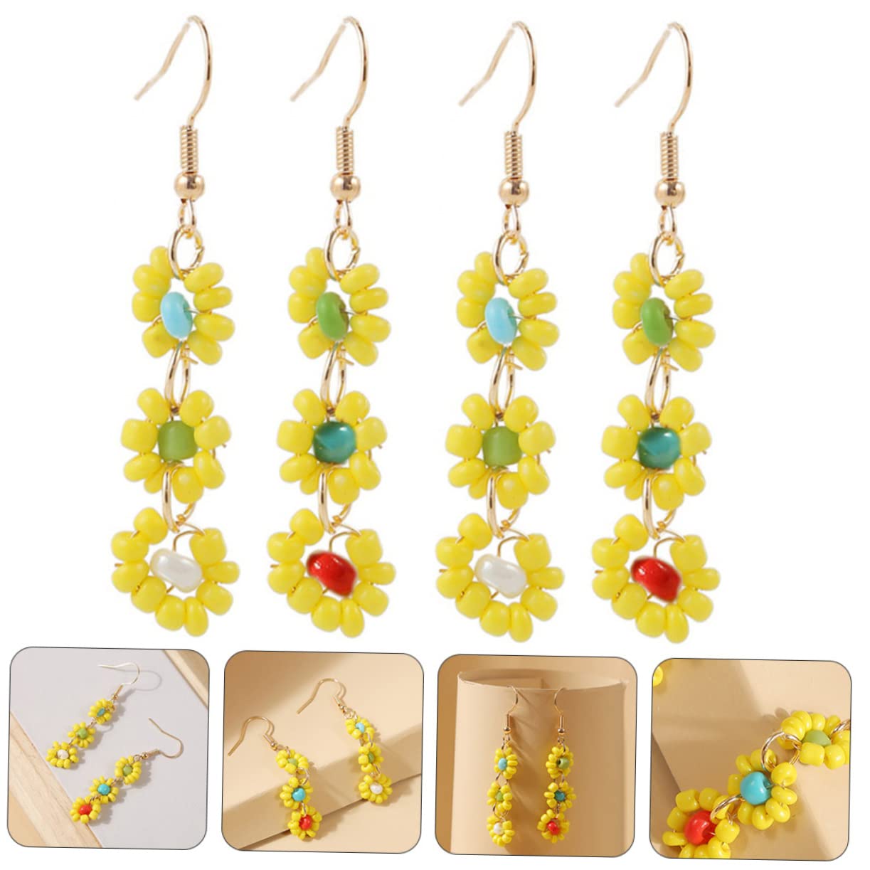 Jewelry 2 Paar Blumenohrringe handgefertigte Perlen -Dangle -Ohrring -Sets für mehrere durchdringende Zufällige Jewelry