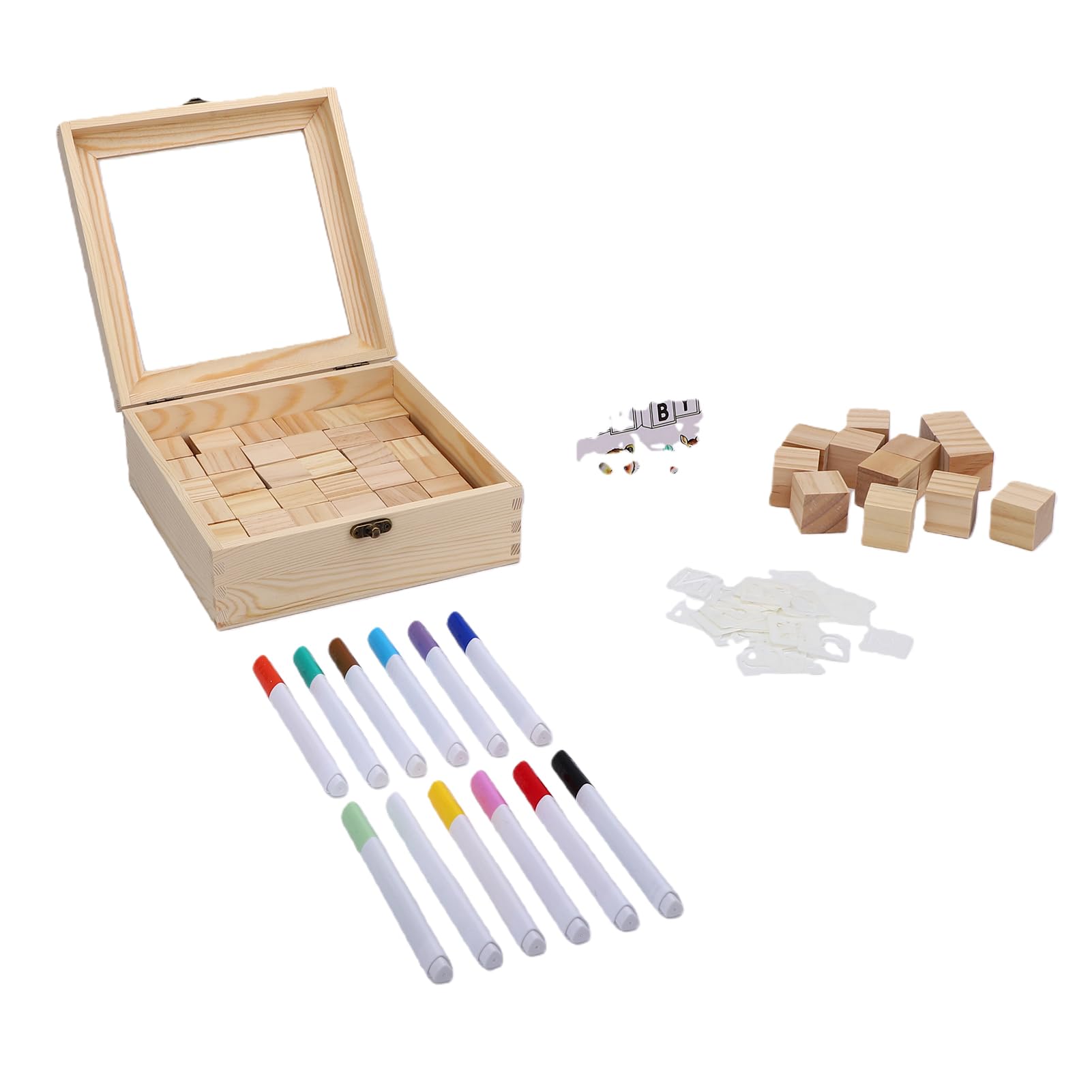 Kit Pittura Blocchi di Legno per Giochi Baby Shower con 48 Blocchi 12 Pennarelli e 42 Sagome per Feste