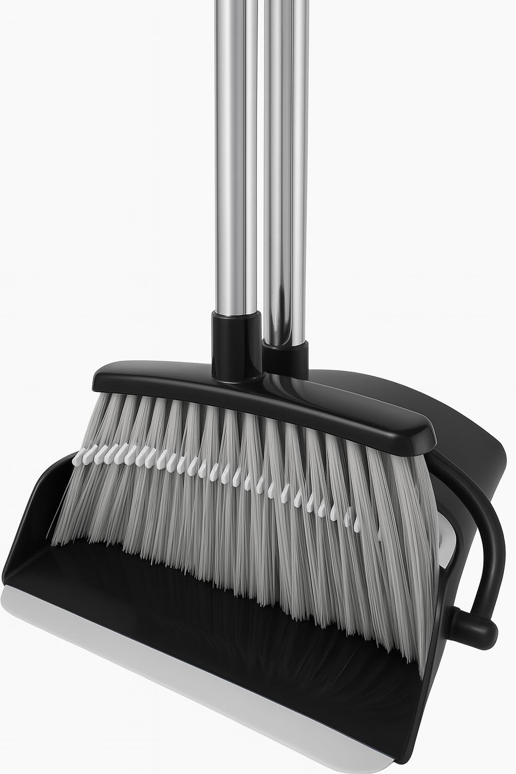 Best House Broom and Dustpan Set Long Handled Dustpan and Brush Sets with Comb Teeth, Upright Dust Pan and Sweeping Brush Combo for Home Kitchen Room Office Lobby Floor (Grey and Black)