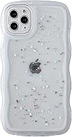 Vista 86 de Qokey para iPhone 14 Plus Funda de 6.7" con diseño de borde ondulado rizado, transparente, con purpurina, brillo, estrellas, brillante, lindo