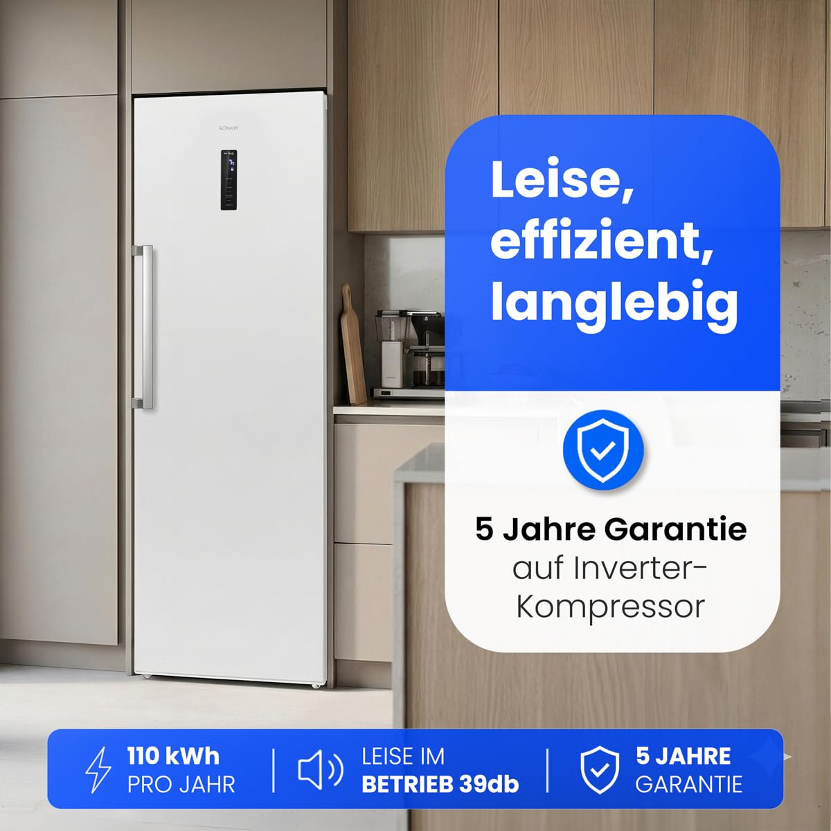 Bomann® Kühlschrank ohne Gefrierfach | XXL Getränkekühlschrank groß | Energieklasse D | 185cm | 2 bis 8°C | 5 Jahre Kompressor-Garantie | MultiAirflow | Fridge | Flaschenkühlschrank | VS 7372 weiß