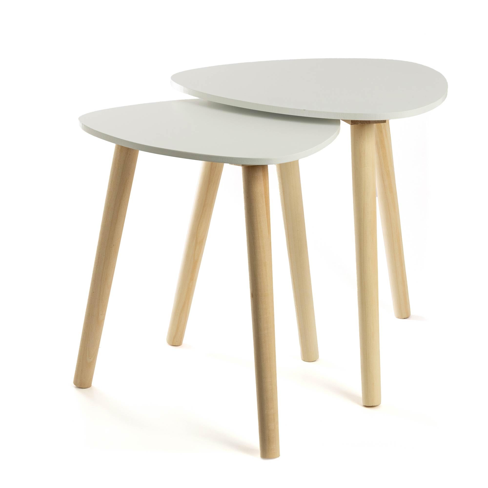 IlGruppone Set di 2 Tavolini da caffè Moderni Tavolini Sovrapponibili per Salotto con Gambe in Legno di Pino e Ripiano in MDF Bianco Design Scandinavo, Facile da Montare