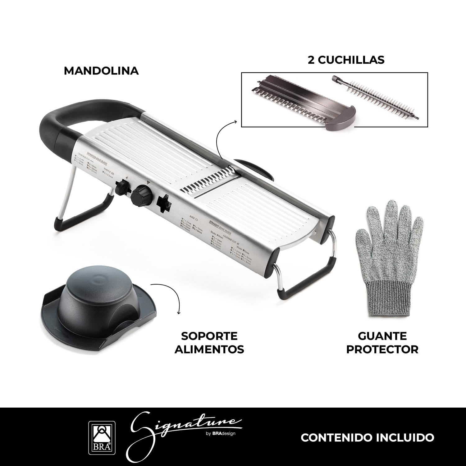 BRA Signature | Mandolina Cortador de Verduras con Guante y Soporte