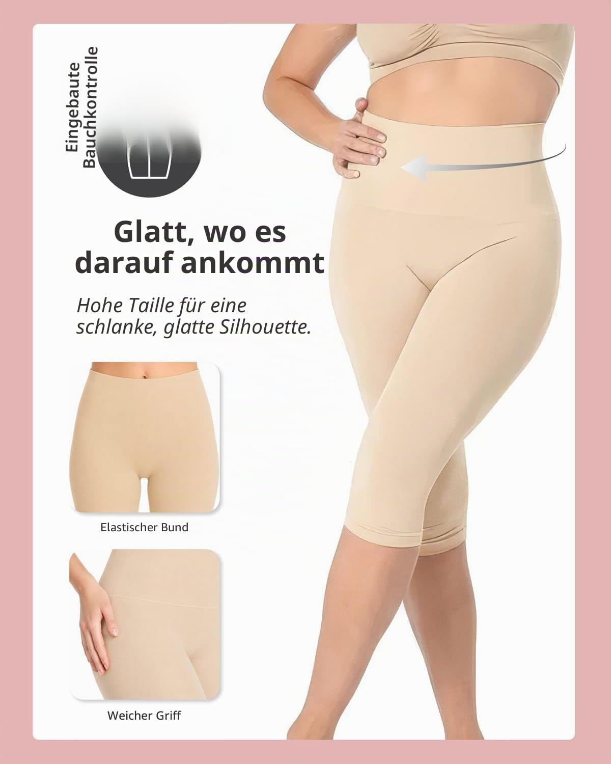 SlimMe Shapewear Leggings, hohe Taille, Bauchkontrolle, Capri-Shapewear, bequeme knielange Body Shaper, S bis Q2