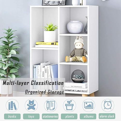 Miniatura 175 de IOTXY - Estantería baja, organizador de madera, 3 niveles con base, estantería horizontal, 10 cubos, color blanco cálido Blanco cálido,Azul