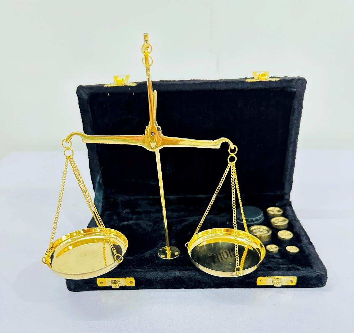 Brass Decorative Weighing Scale Set Golden and volvet Collectible Brass Weight Scale Home Decor Antique Weight Balancing Scale Taraju