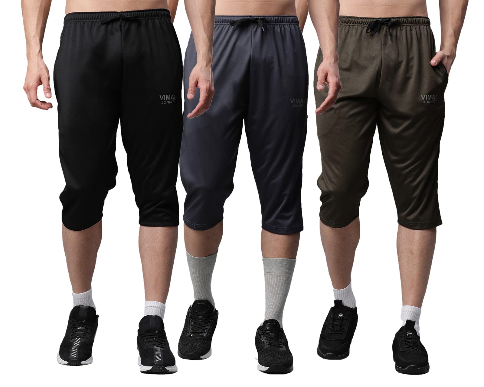 mack jonney Dryfit Lycra Solid Multicolor 3/4th Capri for Men (Pack of 3)-Dryfit_D13_BLK_Gry_OLV_03-XXL-picture-18
