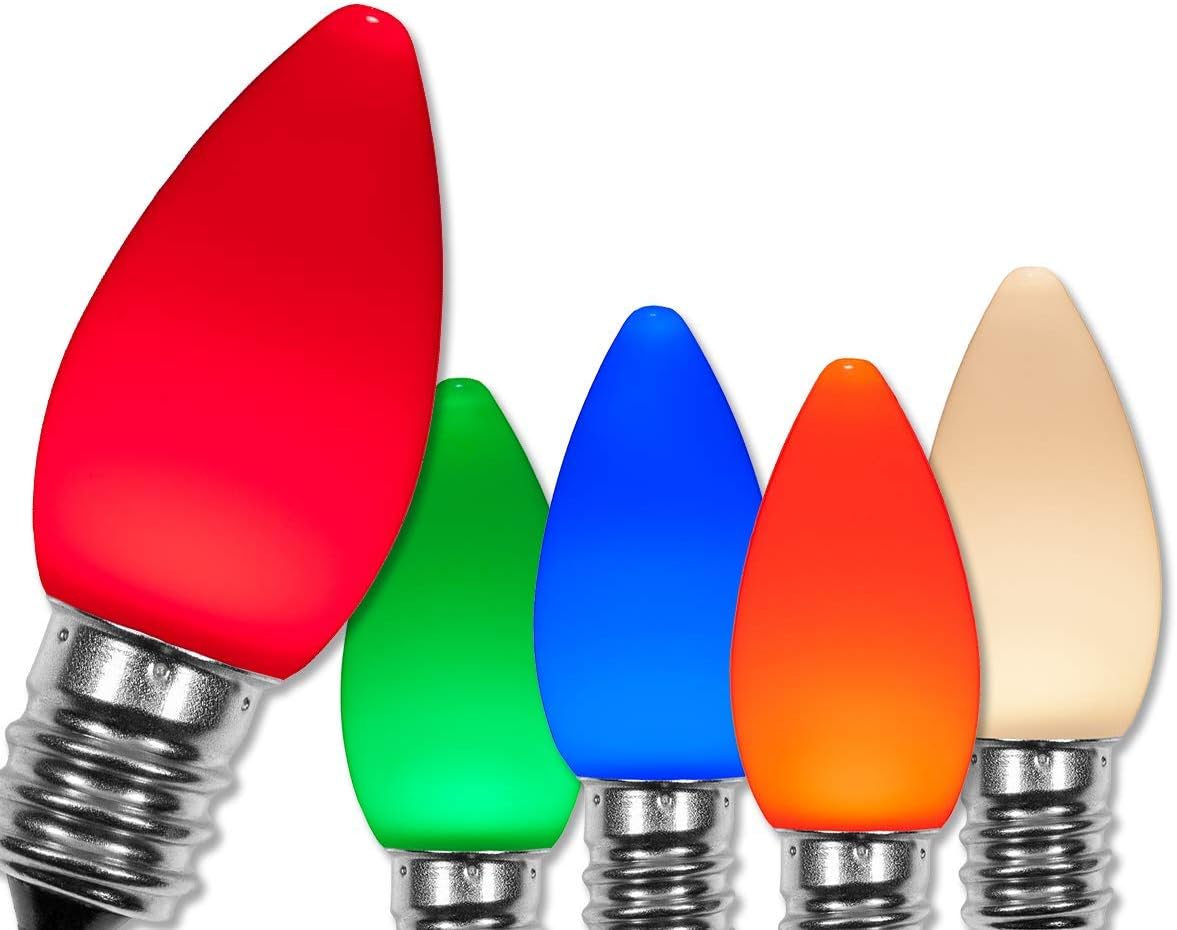 Wintergreen Lighting OptiCore C7 LED Bulbs - 25 Pack Heavy Duty Premium Outdoor Lights, Multicolor Smooth, E12 Base
