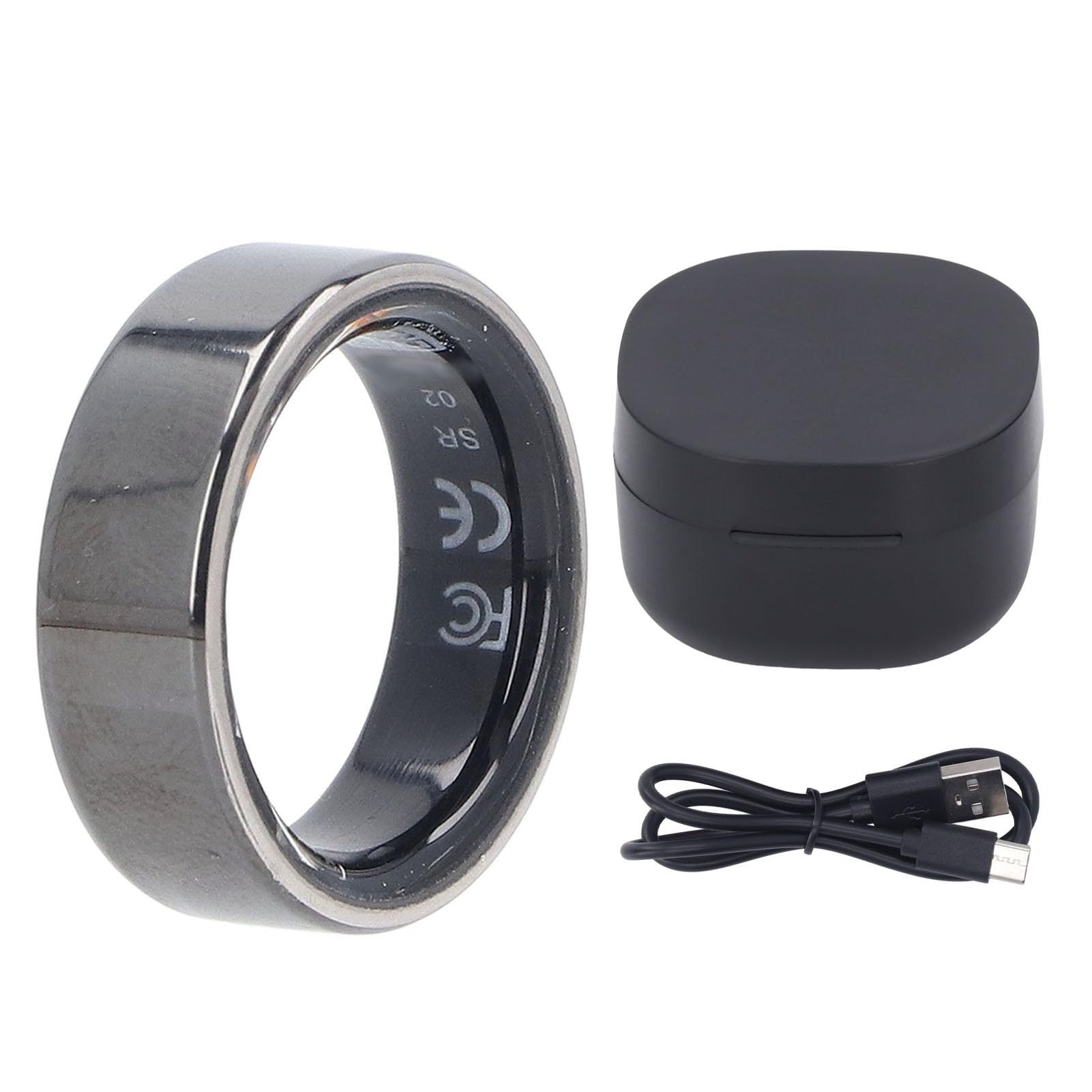 Monitor de Salud con Anillo Inteligente, Rastreador de Sueño y Actividad Física Anillo Inteligente de Acero Inoxidable y Cerámica de óxido de Circonio Diseño de Caja de Carga