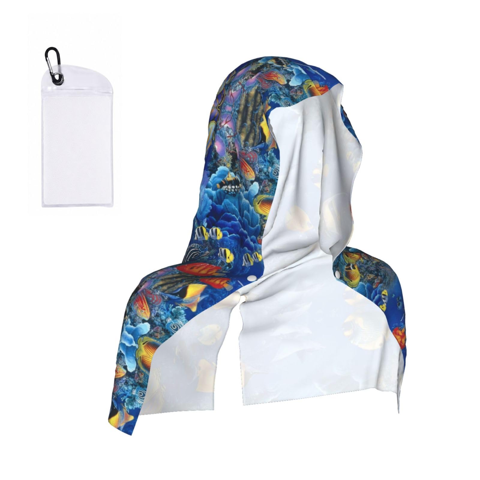 SATUSA Tropical Fishes Print Cooling Hoodie Towel, Cooling Towels For Neck And Face, Quick Drying Absorbent Cooling Head Towel Beach Camping Gym Construction(2pcs)