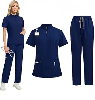 Caregiver uniform set,zip-up collar top &straight-leg pants,unisex,suitable for veterinarians and medical personnel