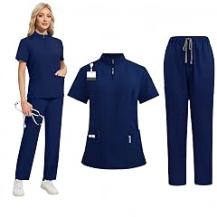 Caregiver uniform set zip-up collar top straight-leg pants unisex suitable for veterinarians and medical personnel