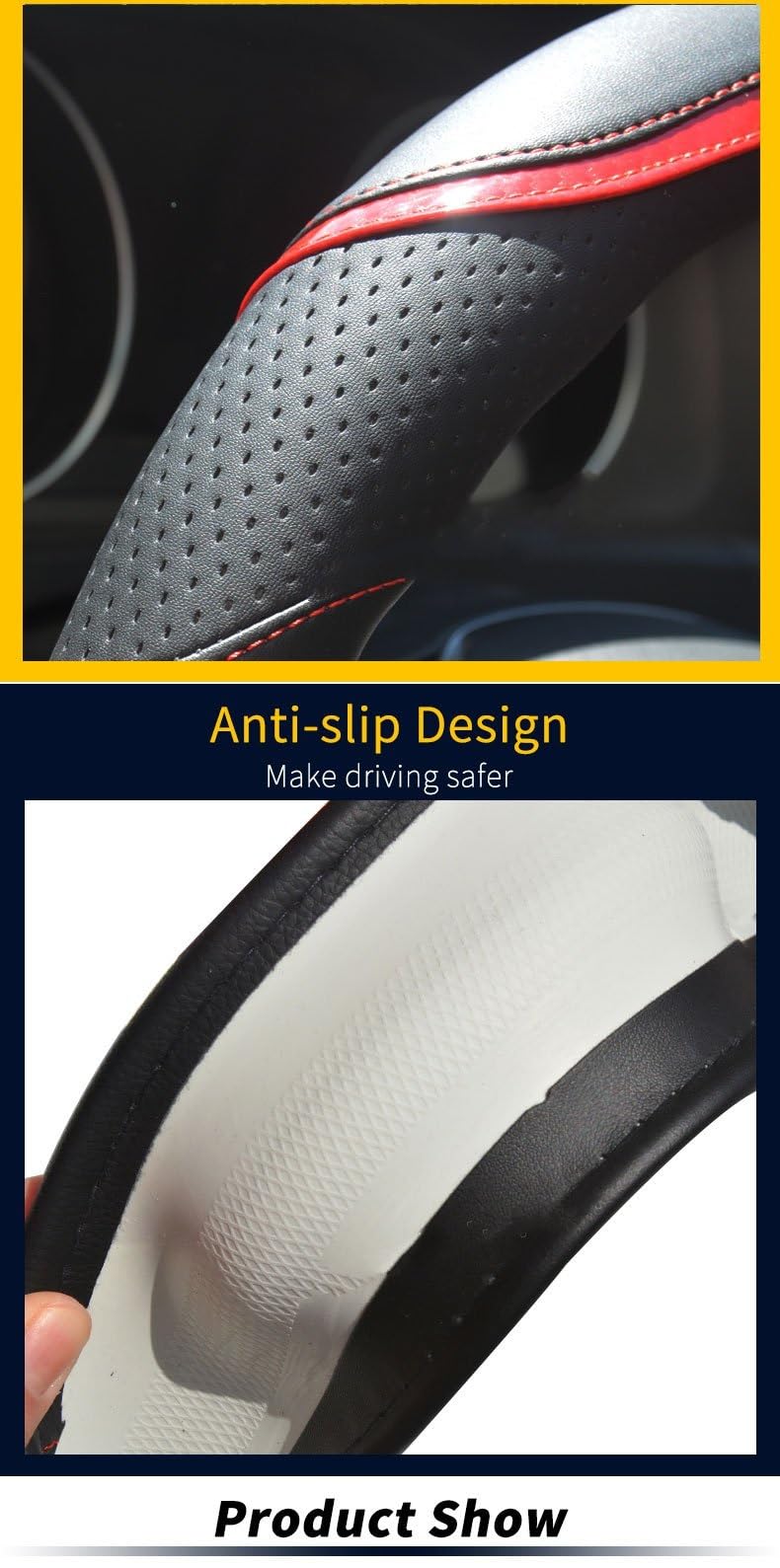 Couvre Volant Couverture de Volant de Voiture en Cuir PU en Fiber Carbone Accessoires Automobiles pour VW pour Passat B1 B2 B3 B4 B5 B6 B7 B8 CC Protection Volant Voiture (Couleur : D Shape Black)
