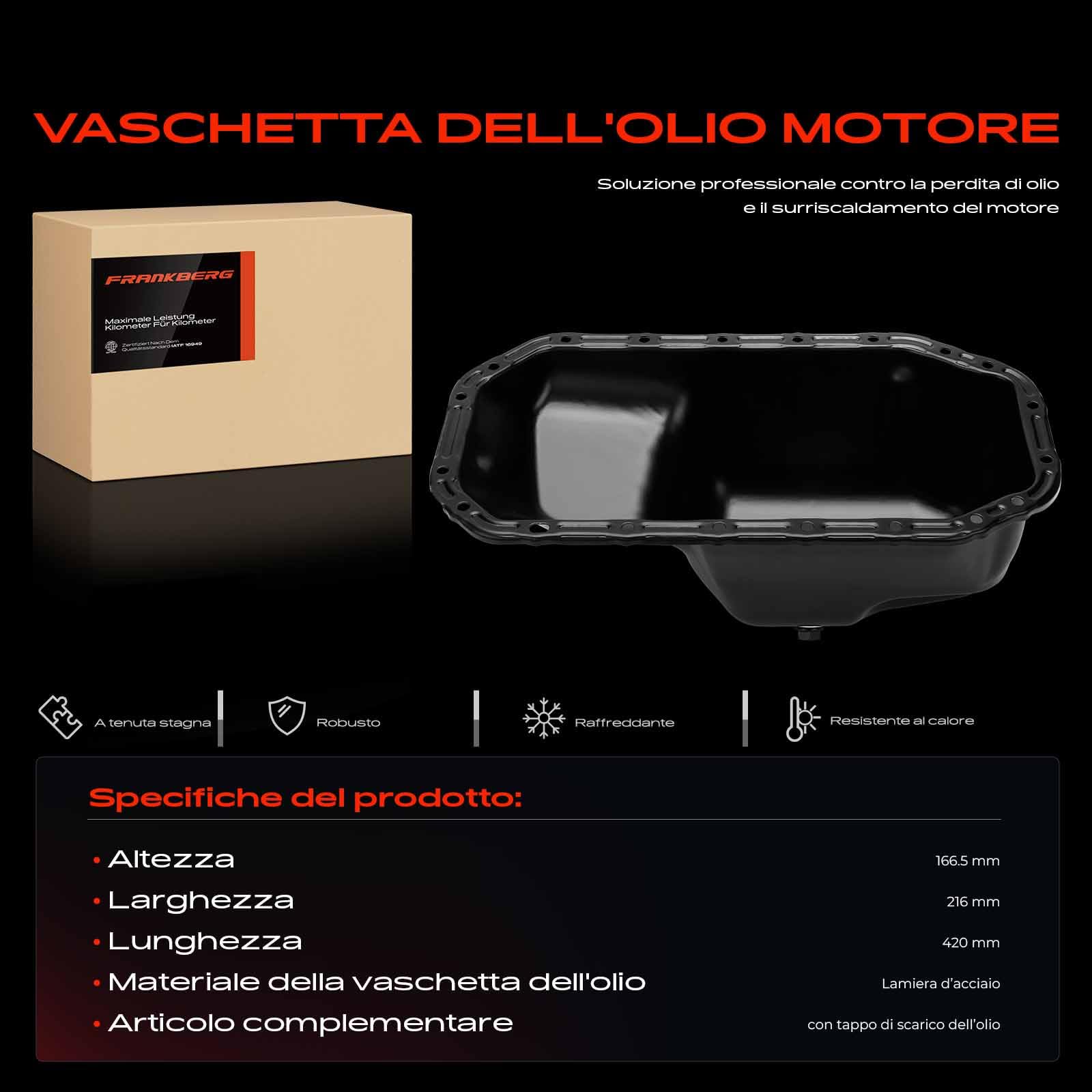 Frankberg Coppa dell'olio coppa dell'olio motore con tappo di scarico | 032103601A; Compatibile con: Felicia I Pick-up 6U7 6UF, Polo 6N1, C.a.d.d.y II MPV 9K9B, Arosa 6H1, Polo Variant 6V5