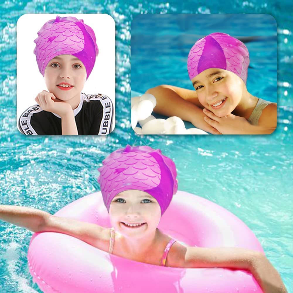 Cuffia Da Nuoto Per Bambini In Silicone Con Stampa Dinosauro. Morbida, Elastica, Impermeabile. Per Capelli Lunghi, Età 1-8 Anni.