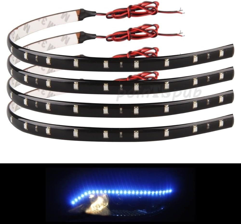 4x 30cm 15 Blue LED Car Trucks Motor Grill Flexible Waterproof Light Strips