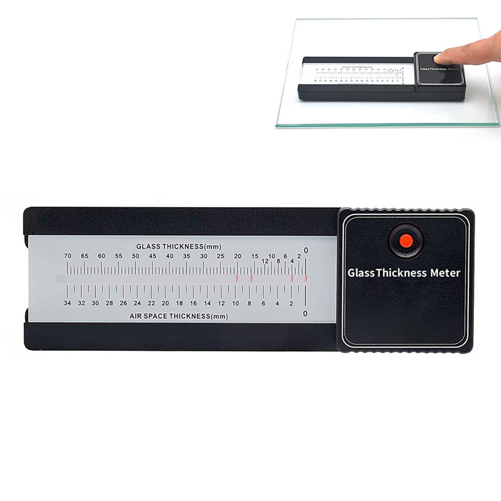 Misuratore di spessore del vetro, strumento di misurazione digitale con spessore massimo di 70 mmper il vetro e 34mm per l'aria, tester per lo strato d'aria del vetro isolante cavo