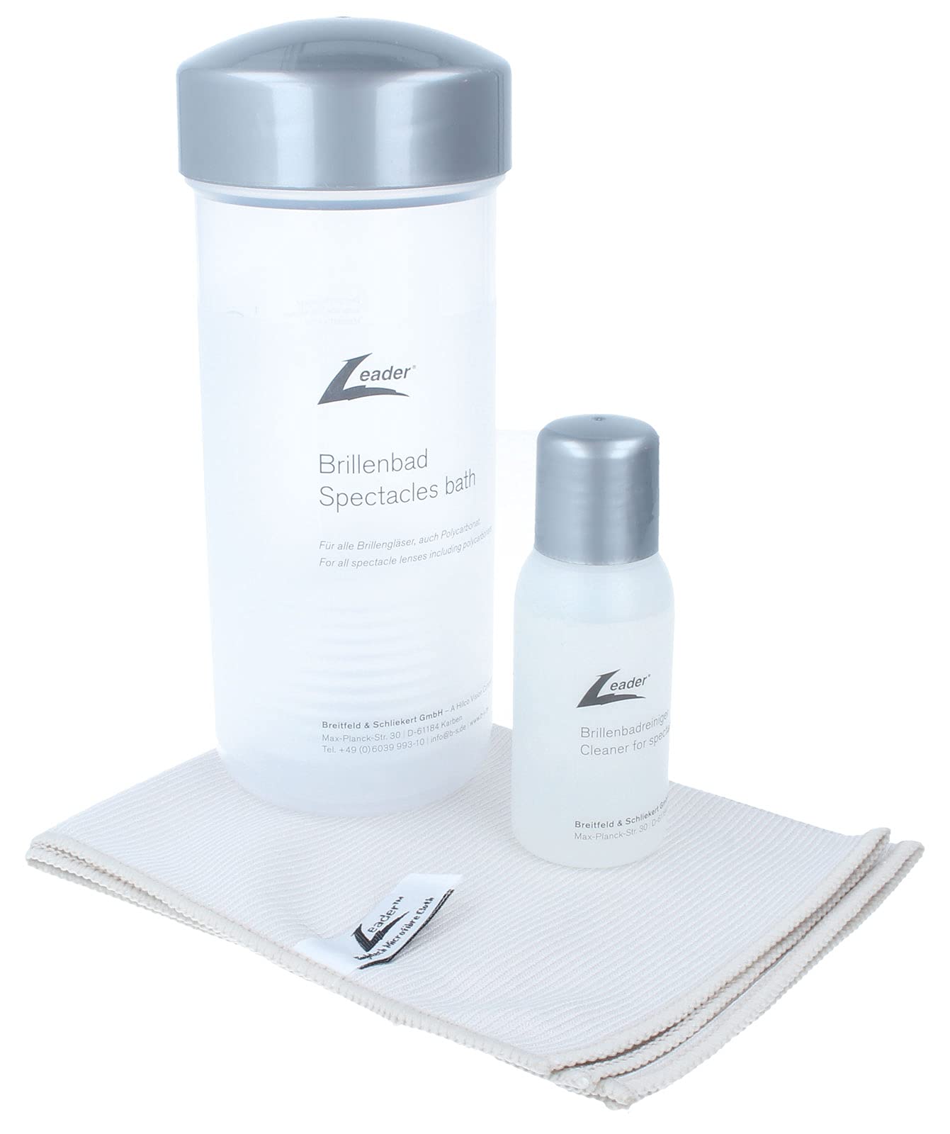 Leader Glasses Bath Set – Shake Bath with Special Cleaner 50 ml + Microfibre Cloth – Patented Glasses Cleaning Device – Innovative Glasses Cleaning Like Opticians for Glasses and Frame