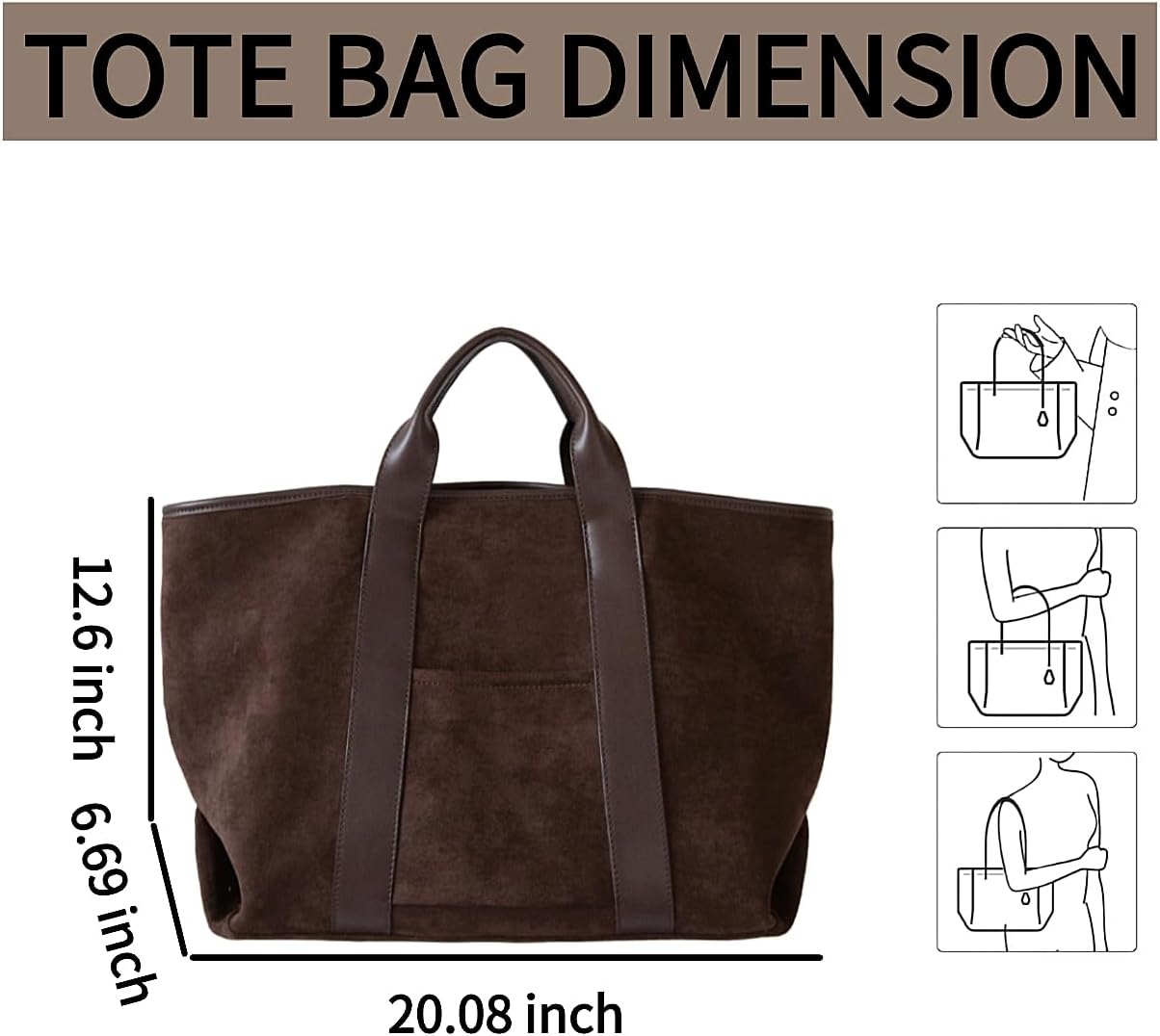Tote Bag Large Carry All Hobo Handbag Weekender Travel Purse Suede Brown Satchel Sl... - Image 4