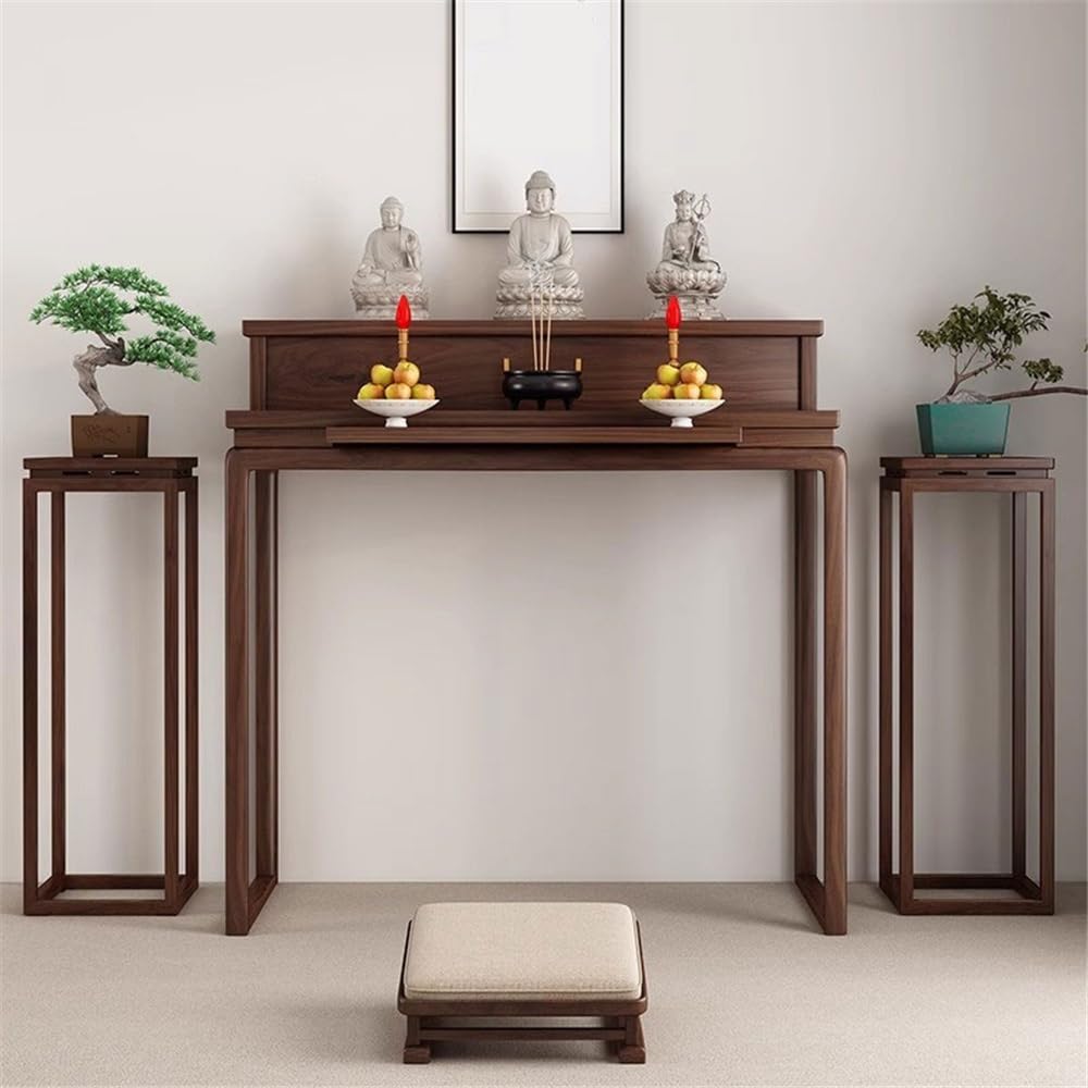 Mobiletto Omaggio all'incenso in stile cinese for la casa moderna | Tavolo Buddha altare basso in noce nera(Piccolo)