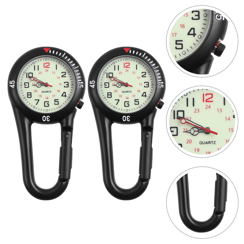 BESPORTBLE 2-Teilige Clip-On-Uhr Quarzuhr Karabineruhr Gürtel Fob Uhr Glow-In-The-Dark-Taschenuhr mit Fluoreszierendem Zifferblatt für Outdoor-Sportklettern