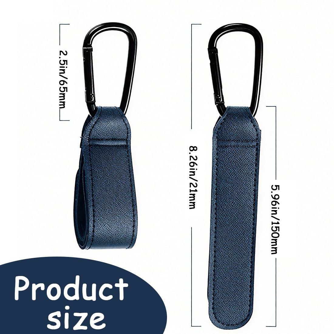 Set di 2 Ganci per Passeggino in Pelle PU - Accessorio Universale per Carrozzine e Borsine, Superficie Antiscivolo, Regolabile con Portata fino a 10 kg - Blu, 20 x 3 x 1 cm