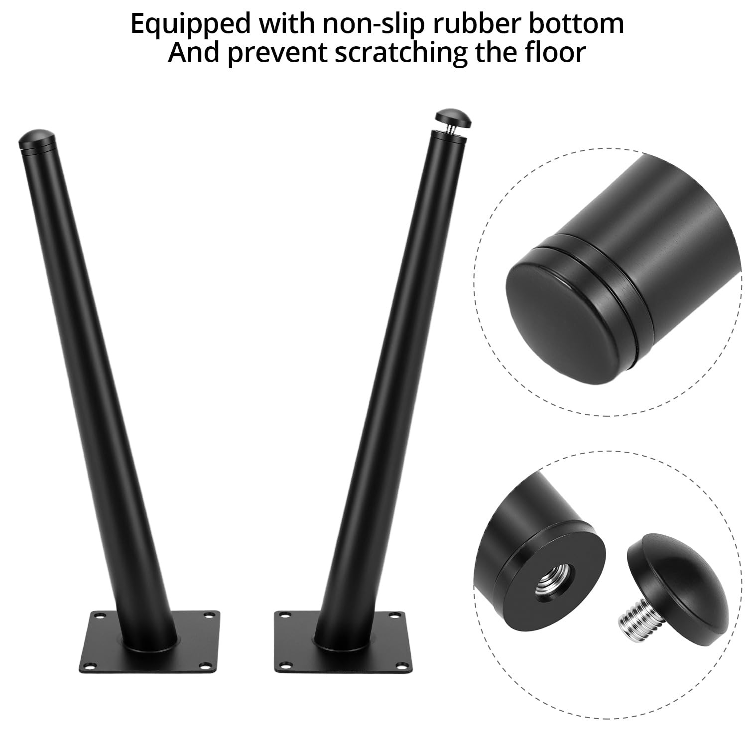 Drenky 4 stuks schuine tafelpoten,Metalen kastpoten,Kegel Meubelpoten,Roestvrij staal,Zwart geverfd 25 cm hoog,Geruisloze, geruisloze vervanging voor banken,Tafels en andere meubelpoten