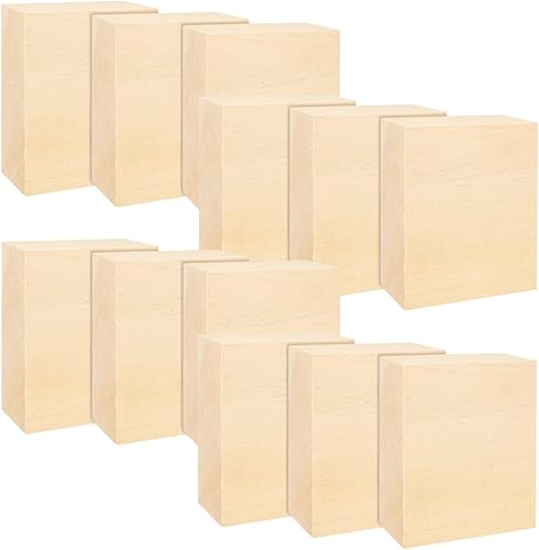 12 bloques de tallado de tilo, bloques de madera sin terminar de 4 x 4 x 1 pulgada para tallar, cubos de madera maciza suave para principiantes o