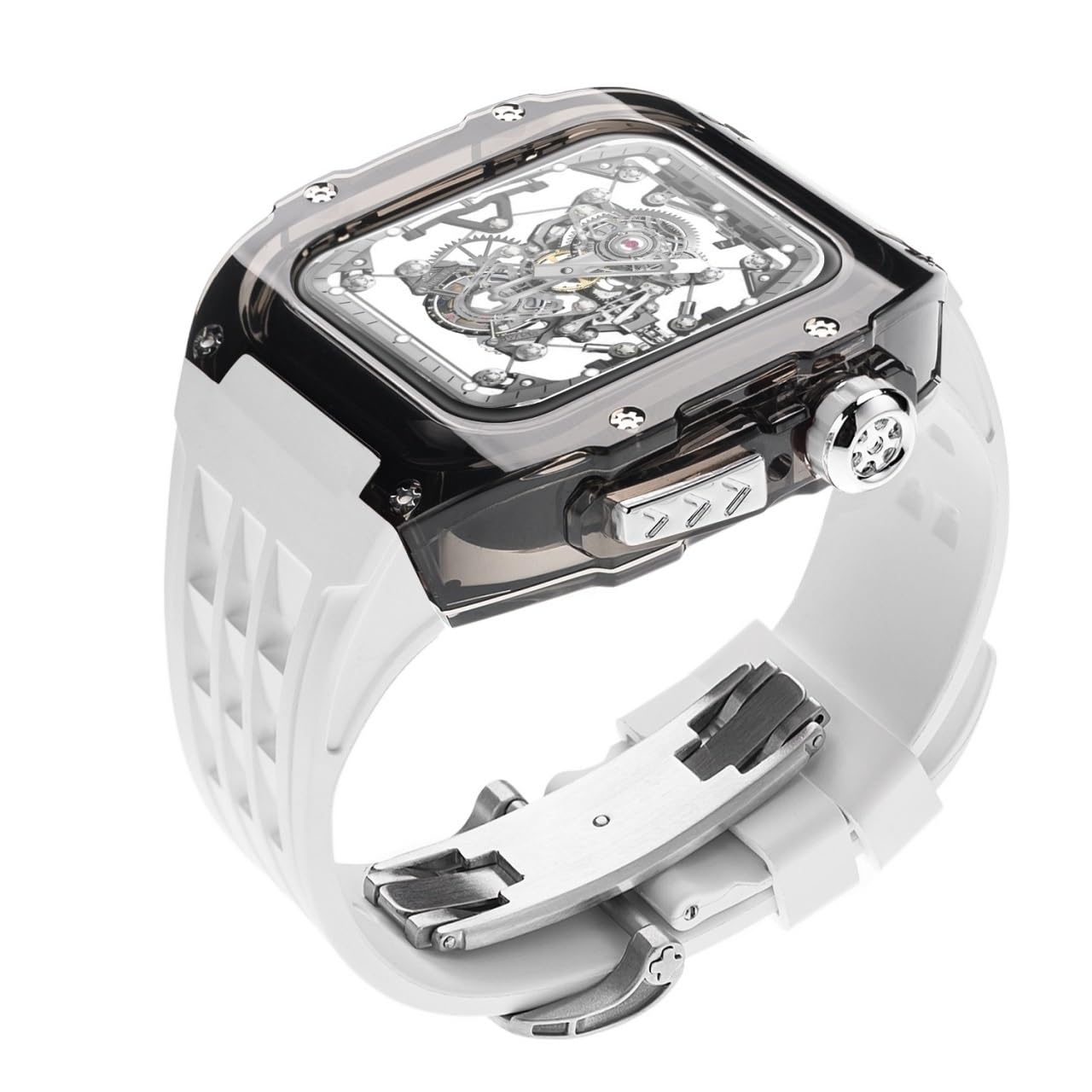 SCHIK Kit di modifica cinturino in gomma per Apple Watch 8, 7, 45 mm, 44 mm, trasparente, per iWatch Series 6, SE, 5, 4