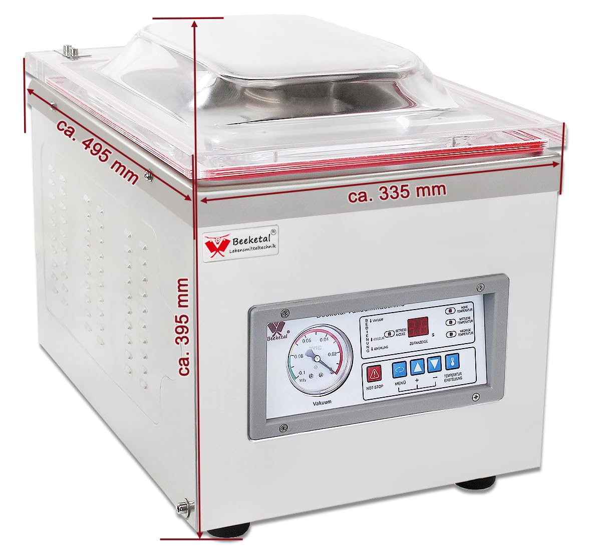 Beeketal 'DZ-400T' Profi Kammer Vakuumierer mit 2 Impuls Schweißleisten, elektronisch gesteuertes Vakuumiergerät mit 20m³/h Absaugvolumen und integriertem Impuls Folienschweißgerät, Tischgerät