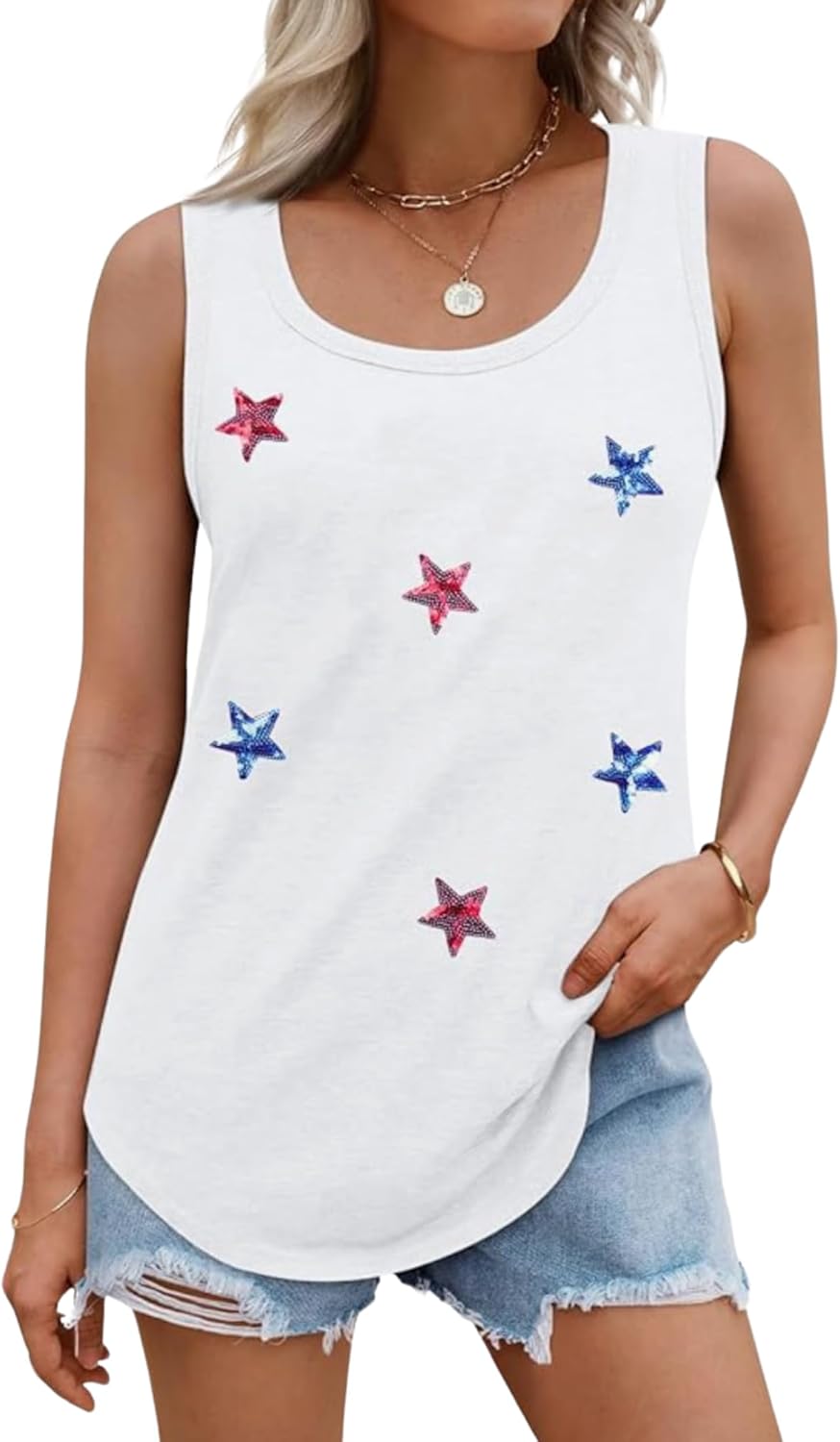 American Flag Sequin Tank Tops Women 4th of July Sleeveless Shirts Patriotic Shirt USA Vest Tees Top - Image 2