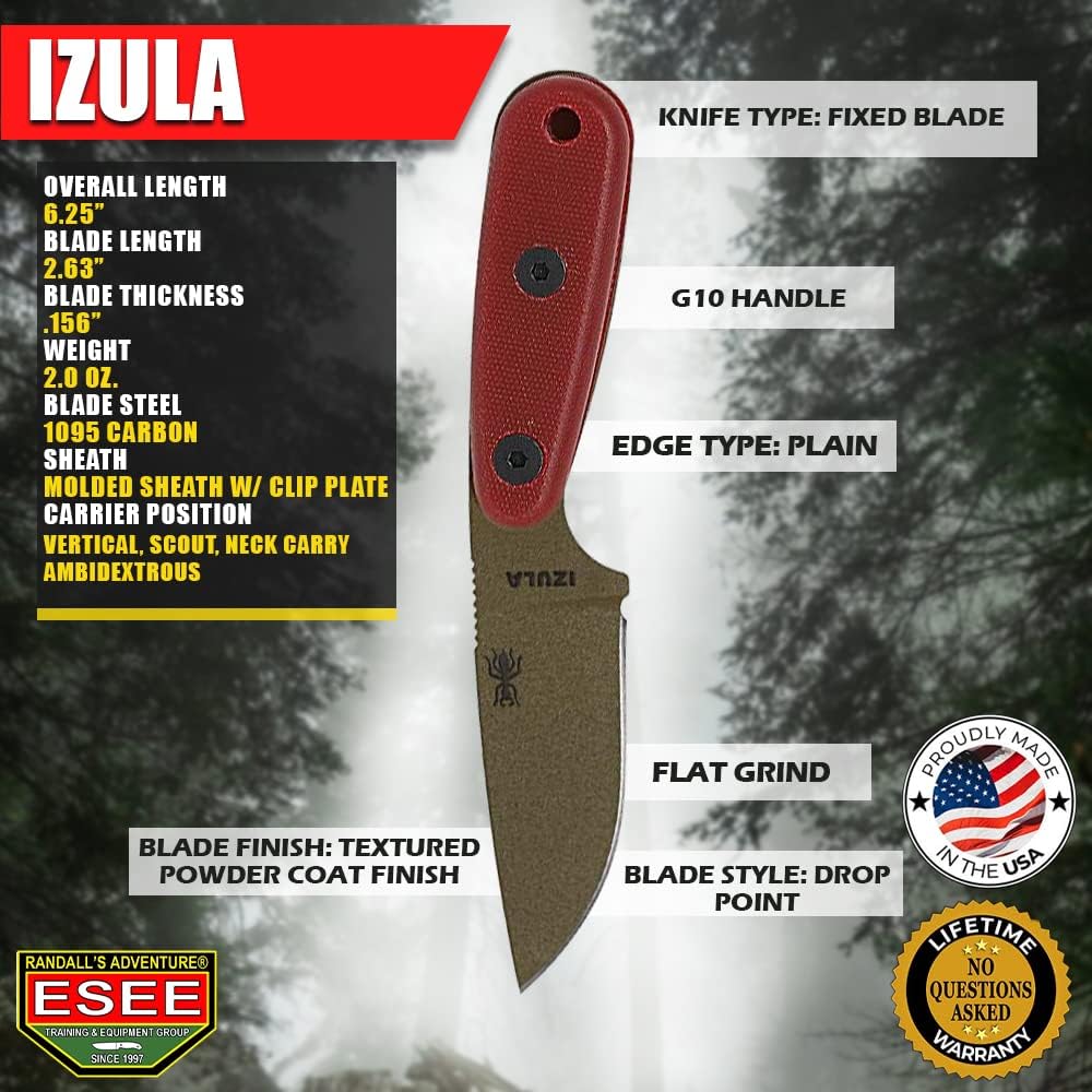 Super Cheap 🛒 ESEE Knives Izula-DE w/Handle, Molded Polymer Sheath, and Clip Plate